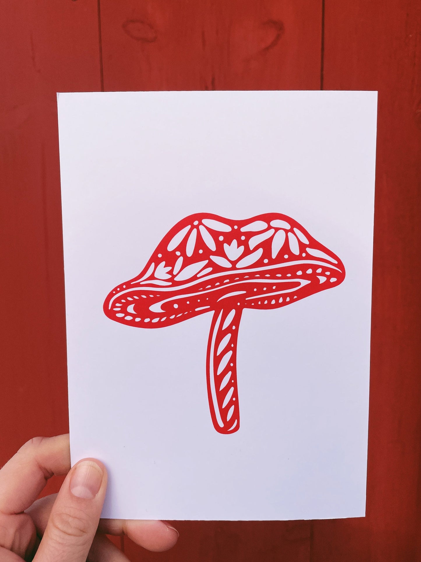 Mushroom Print - Nordic Home - Nature Art - 5x7 Print - Red Mushroom