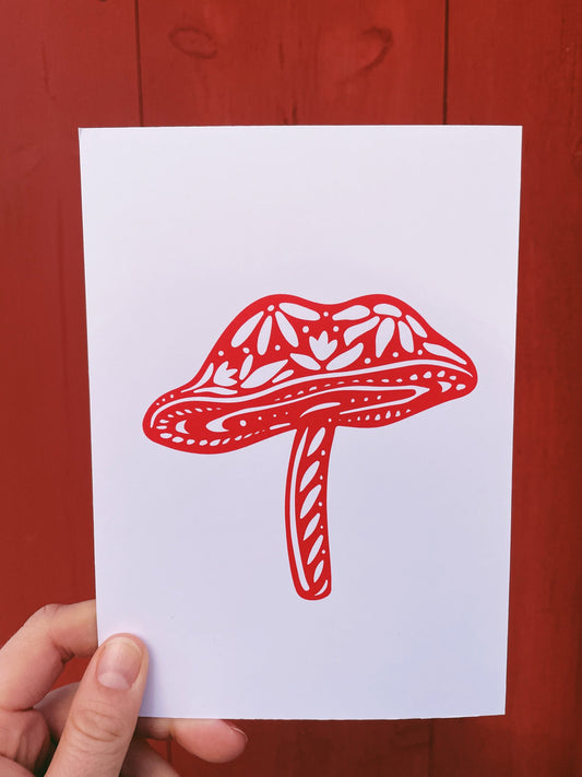 Mushroom Print - Nordic Home - Nature Art - 5x7 Print - Red Mushroom