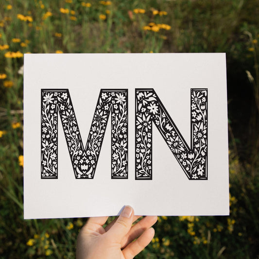 MN Wall Art - Minnesota State Abbreviation - MN - MN Letters - Floral Letters - Wall Decor - Minnesota Wall Art - Scandinavian Art