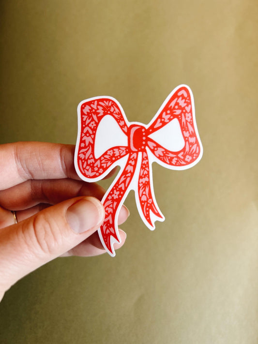 Floral Bow Sticker - Girlie Outdoorsy -Bumper Sticker - Water bottle sticker - Waterproof Sticker - Pink and Red - Ribbon Sticker - Coquette