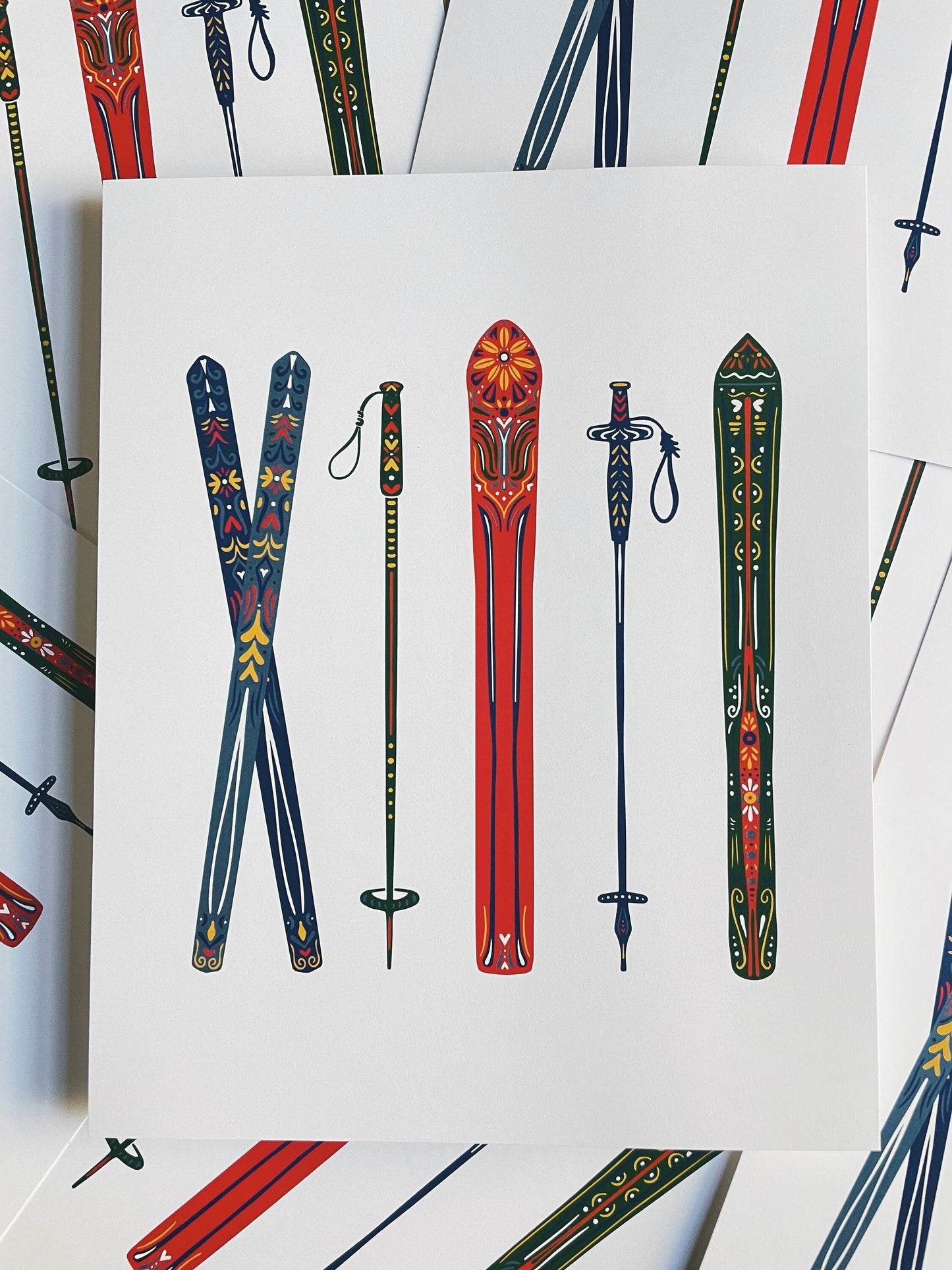 Ski Wall Art - 8x10 - Cabin Art - Ski Art - Snow Bunny - Winter Decor - Modern Cabin - Wall Art - Nordic Skis
