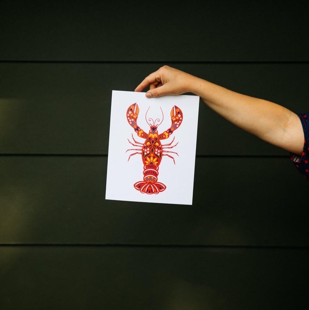 Lobster Print-Maine Lover-East Coast Art-Cape Cod-Scandinavian Art-Coastal Decor-Kitchen Art-Red Lobster-Wall Decor-Blue Lobster-Boston Art-
