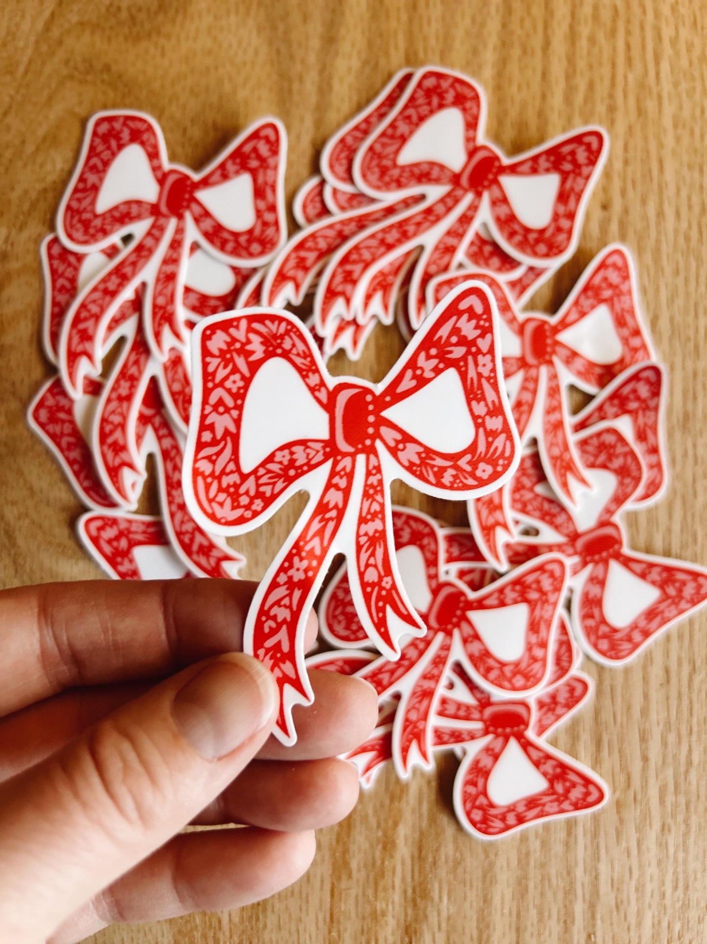 Floral Bow Sticker - Girlie Outdoorsy -Bumper Sticker - Water bottle sticker - Waterproof Sticker - Pink and Red - Ribbon Sticker - Coquette