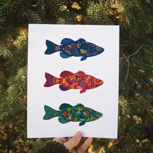 Fish Art - Fish Print - Cabin Art - Nature Decor - Fishing Lover Gift - Father's Day Gift - Bass Fish