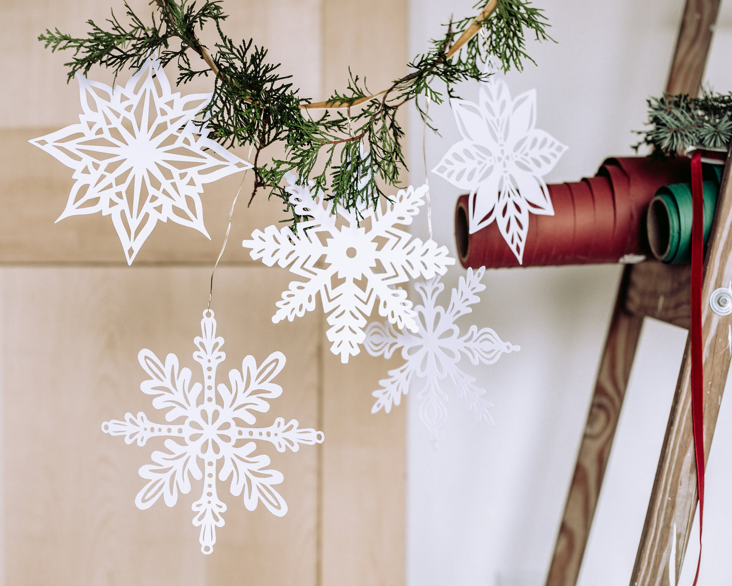 Paper Snowflakes set of 5 Holiday Decor