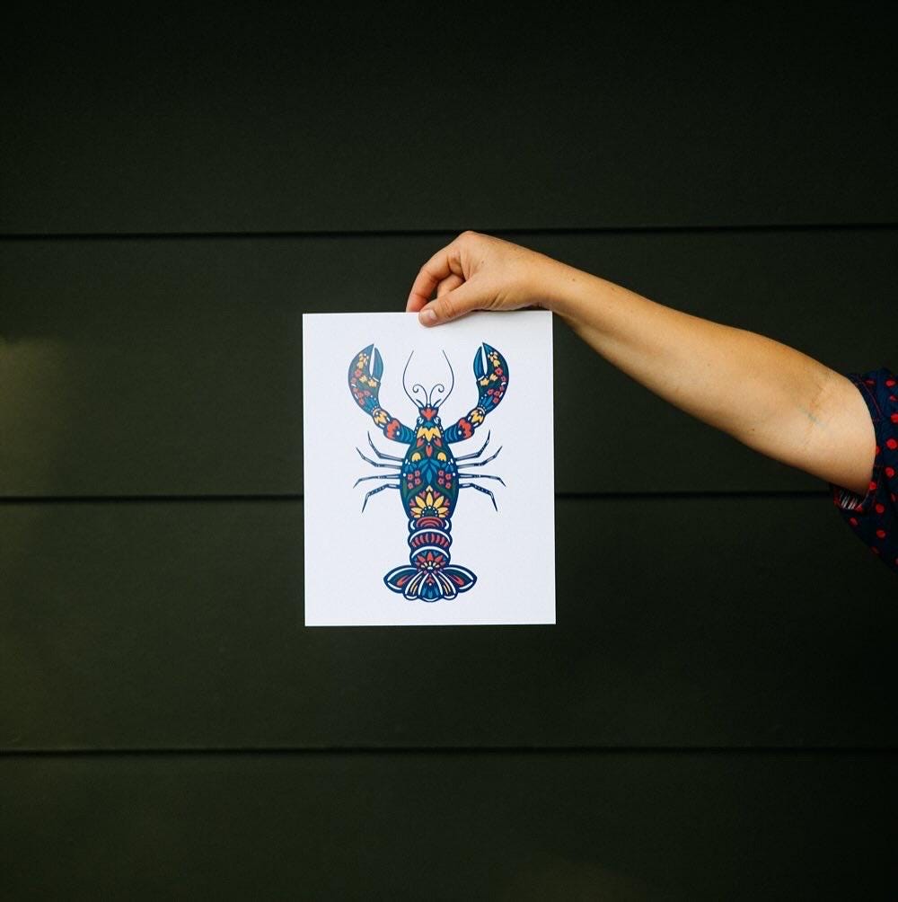 Lobster Print-Maine Lover-East Coast Art-Cape Cod-Scandinavian Art-Coastal Decor-Kitchen Art-Red Lobster-Wall Decor-Blue Lobster-Boston Art-