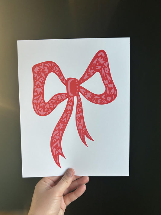 Floral Pink and Red Bow - Nature - Valentine - Cute - Ribbon