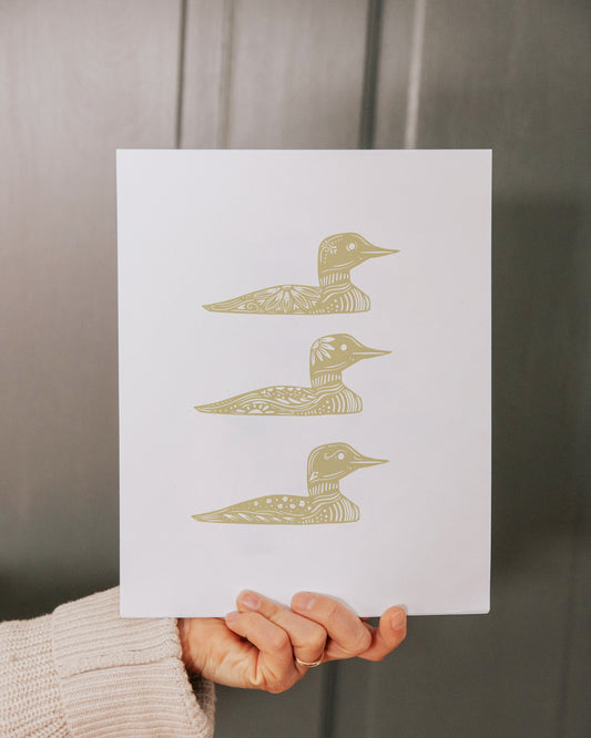 Neutral Loon Print - Loon Art - Loons - 8x10 - Natural - Beige Art - Minimalist