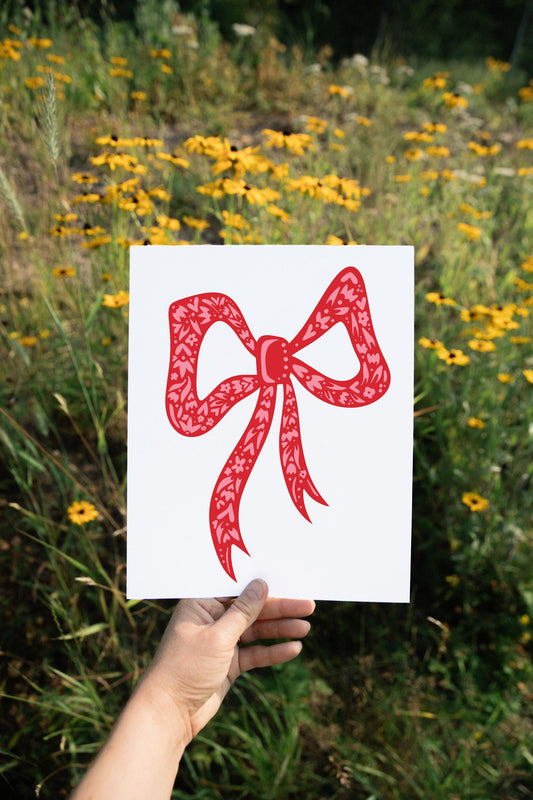 Floral Pink and Red Bow - Nature - Valentine - Cute - Ribbon