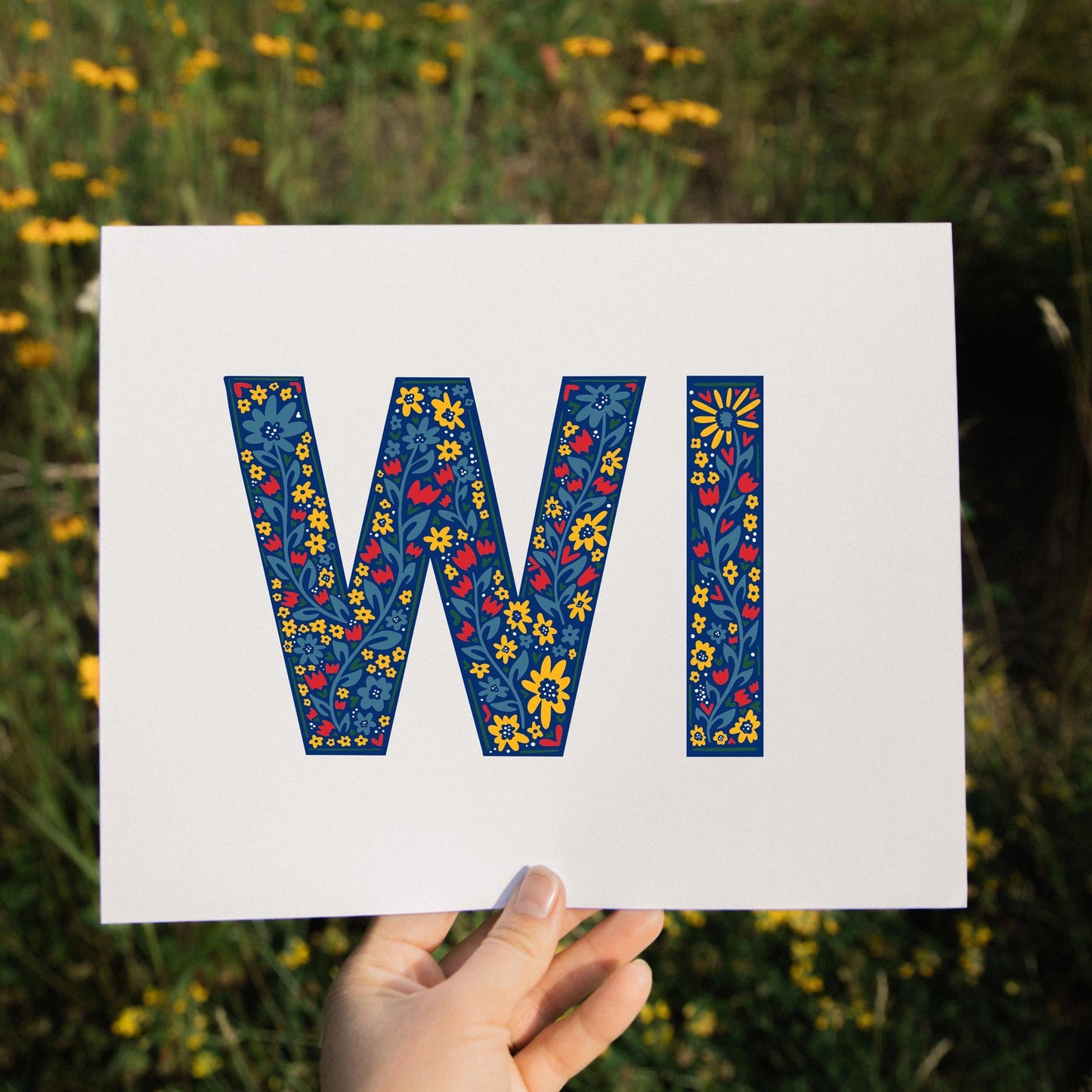 WI Wall Art - Wisconsin Abbreviation - WI - WI Letters - Floral Letters - Wall Decor - Wisconsin Wall Art - Scandinavian Art