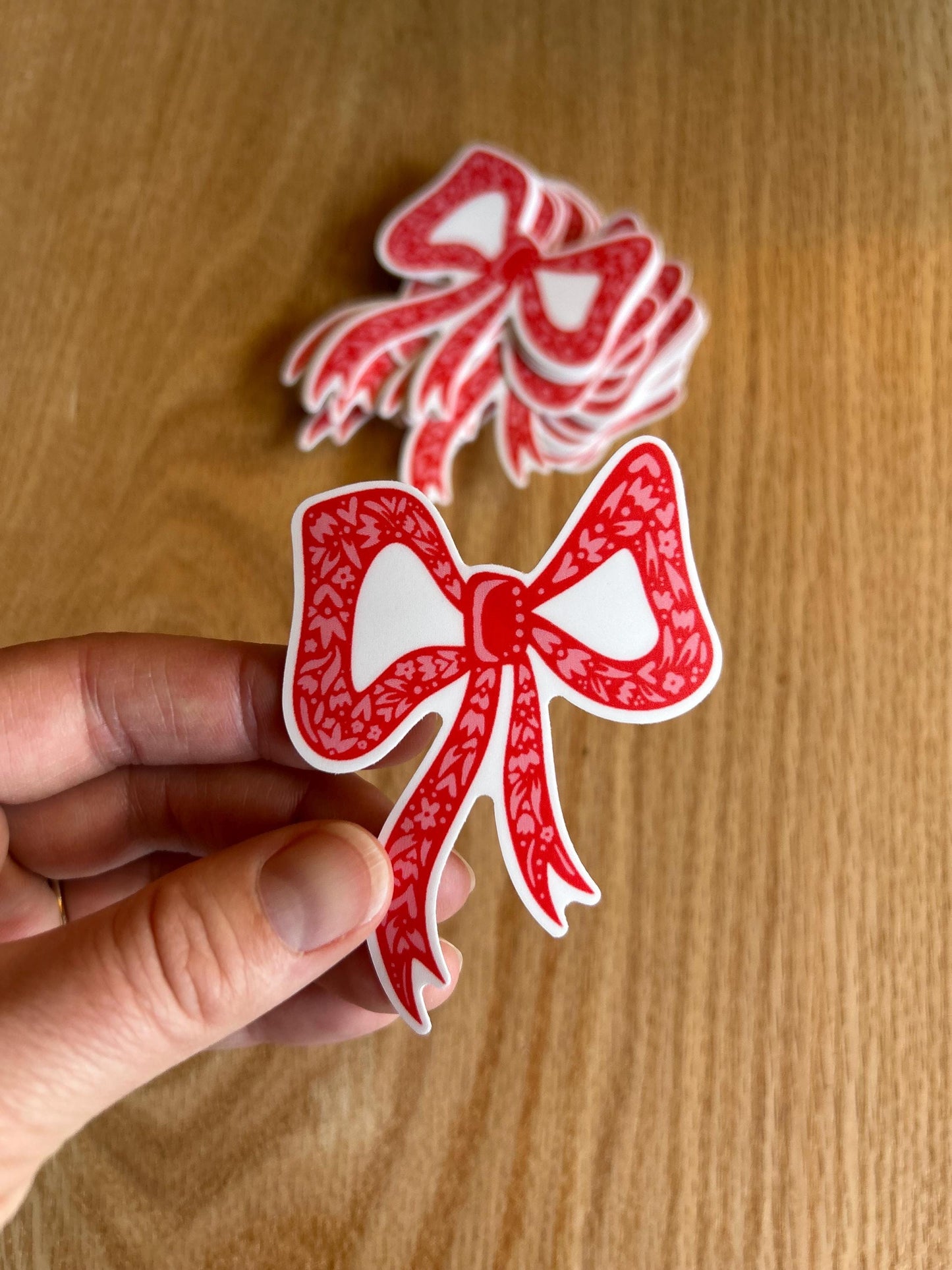 Floral Bow Sticker - Girlie Outdoorsy -Bumper Sticker - Water bottle sticker - Waterproof Sticker - Pink and Red - Ribbon Sticker - Coquette
