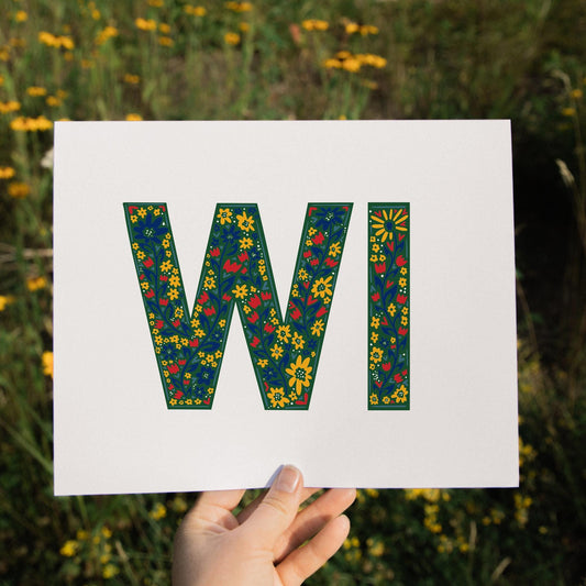 WI Wall Art - Wisconsin Abbreviation - WI - WI Letters - Floral Letters - Wall Decor - Wisconsin Wall Art - Scandinavian Art