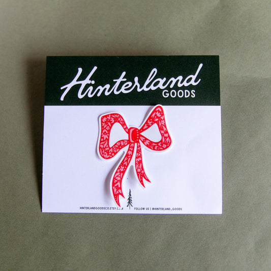 Floral Bow Sticker - Girlie Outdoorsy -Bumper Sticker - Water bottle sticker - Waterproof Sticker - Pink and Red - Ribbon Sticker - Coquette