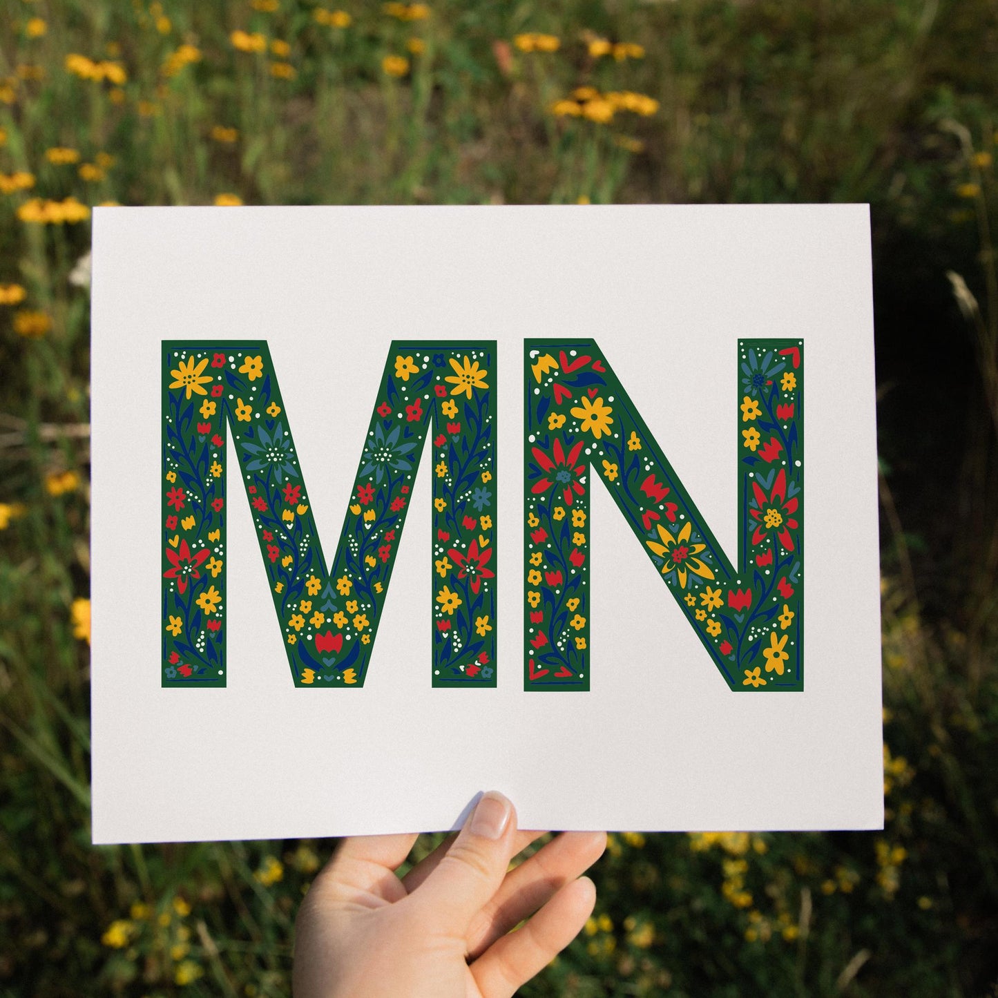 MN Wall Art - Minnesota State Abbreviation - MN - MN Letters - Floral Letters - Wall Decor - Minnesota Wall Art - Scandinavian Art