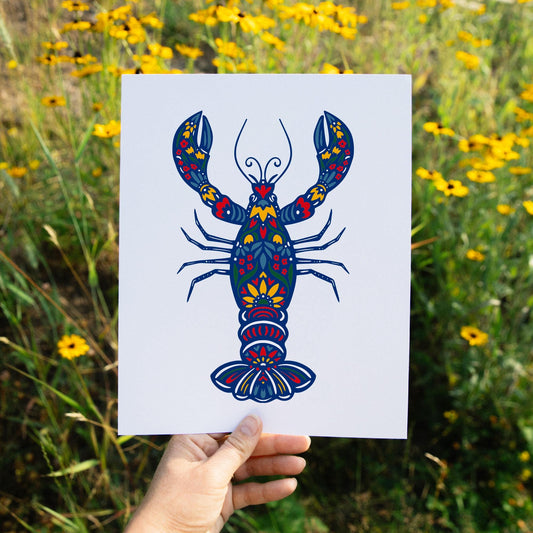 Lobster Print-Maine Lover-East Coast Art-Cape Cod-Scandinavian Art-Coastal Decor-Kitchen Art-Red Lobster-Wall Decor-Blue Lobster-Boston Art-