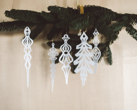 Cardstock Paper Icicles - set of 10 - hand drawn - Ornate Icicles - Snowflakes - Holiday Decor - Unique Paper Decorations
