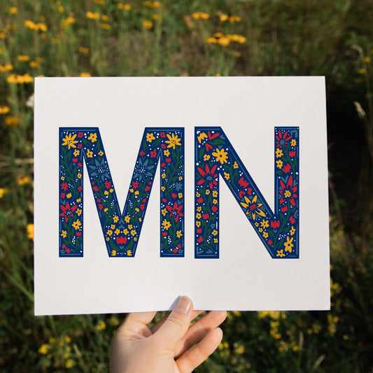 MN Wall Art - Minnesota State Abbreviation - MN - MN Letters - Floral Letters - Wall Decor - Minnesota Wall Art - Scandinavian Art