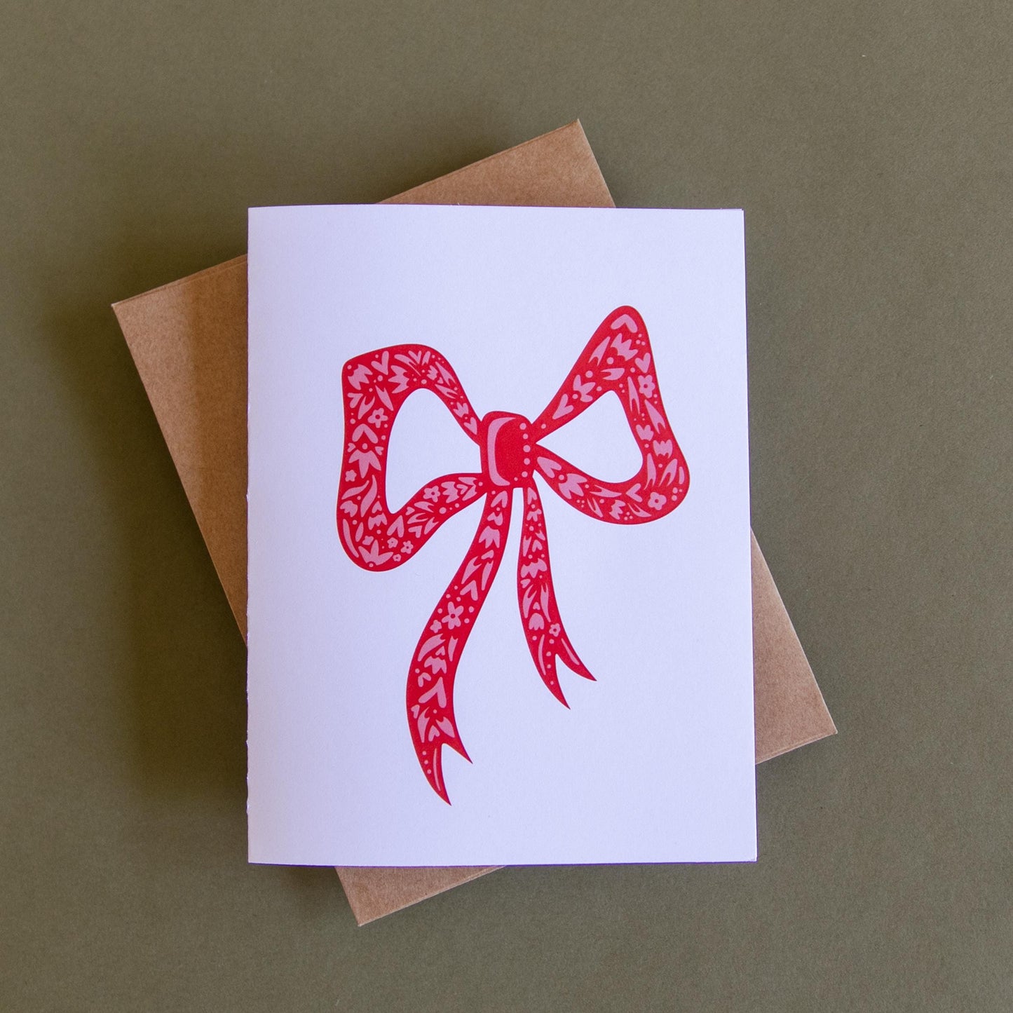 Floral Ribbon - Blank Card - Card - Gift - Nordic Design -Valentines Day Card - Girlie -Pink and Red