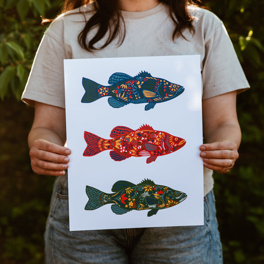 Fish Art - Fish Print - Cabin Art -  Nature Decor - Fishing Lover Gift - Father's Day Gift - Bass Fish