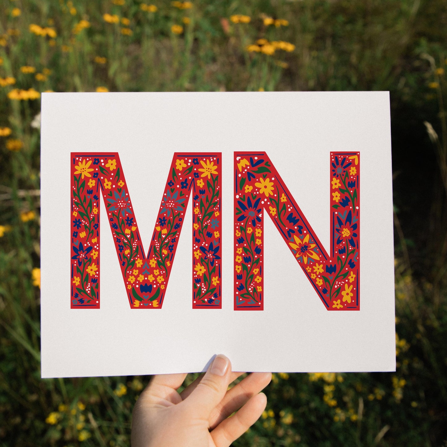 MN Wall Art - Minnesota State Abbreviation - MN - MN Letters - Floral Letters - Wall Decor - Minnesota Wall Art - Scandinavian Art