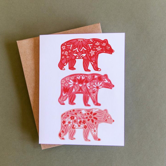 Pink Nordic Bears Blank Greeting Card