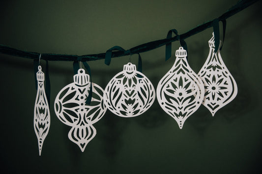 Nordic paper ornaments hanging - Scandinavian Christmas garland decor by Hinterland Goods