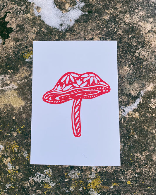 Mushroom Print - Nordic Home - Nature Art - 5x7 Print - Red Mushroom