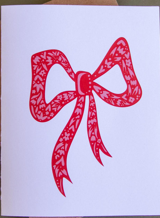 Floral Ribbon - Blank Card - Card - Gift - Nordic Design -Valentines Day Card - Girlie -Pink and Red