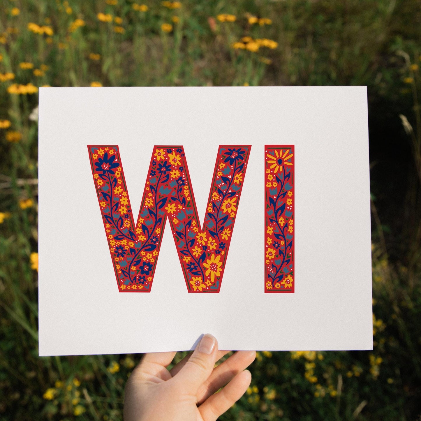 WI Wall Art - Wisconsin Abbreviation - WI - WI Letters - Floral Letters - Wall Decor - Wisconsin Wall Art - Scandinavian Art
