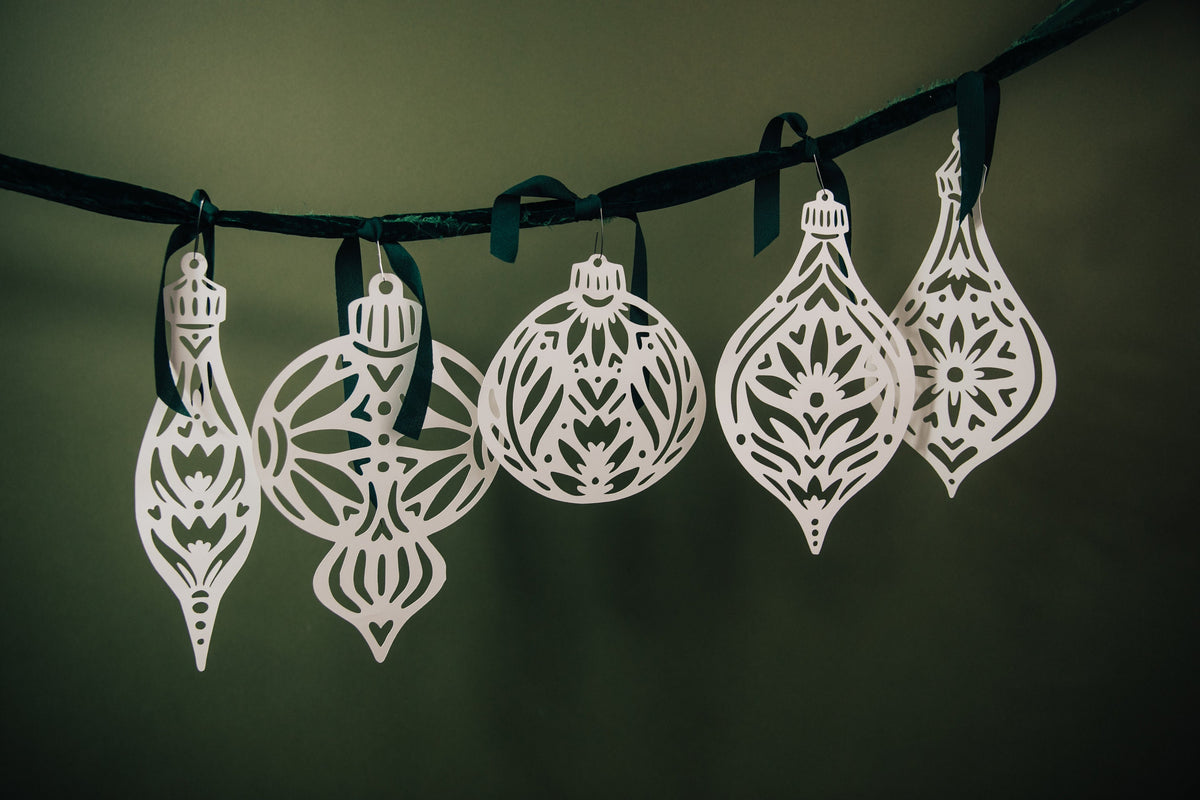 Nordic paper ornaments set of 5 - large circular holiday decor by Hinterland Goods