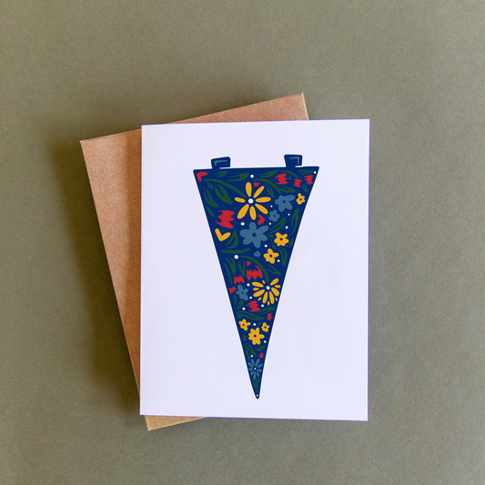 Floral Pennant Flag Blank Greeting Card