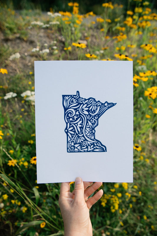 Minnesota Folk Art Print – Scandinavian Style MN Wall Art | Colorful State Illustration | Midwest Decor | Lake Life Art
