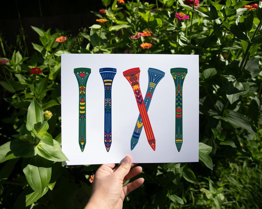 Golf Tee Art Print – Scandinavian Folk Art Wall Decor for Golf Lovers